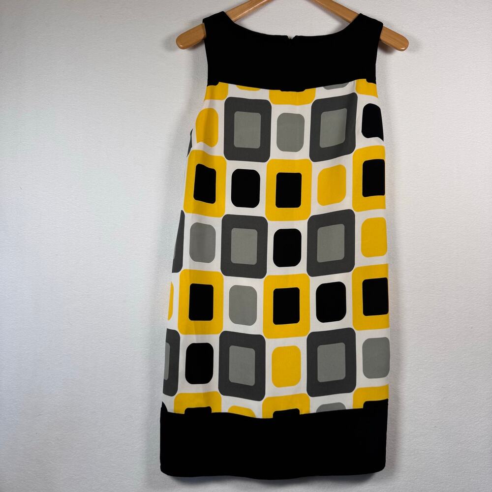 NWT Dressbarn Womens Shift Dress Geometric Black Yellow Retro style Brunch sz 10